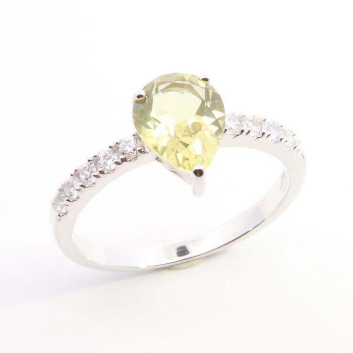 Silver Pear Peridot & CZ Solitaire Ring