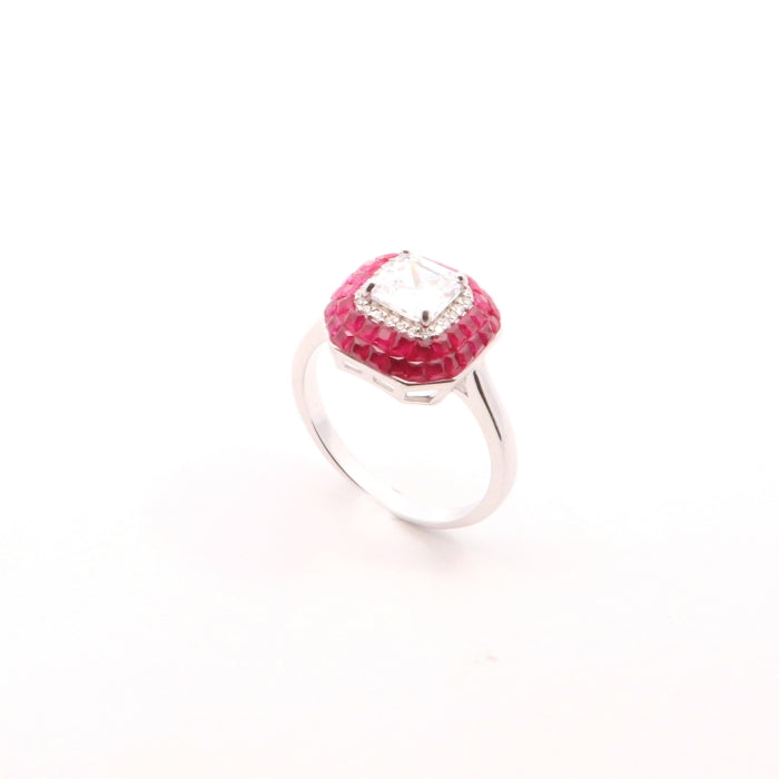Silver CZ Cushion Ring | Ruby Red