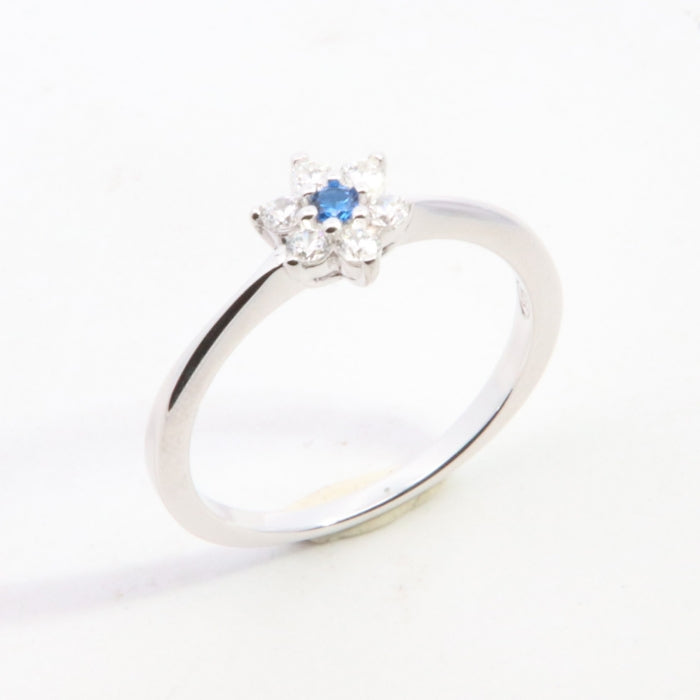 Silver Pretty CZ Flower Ring | Sapphire Blue