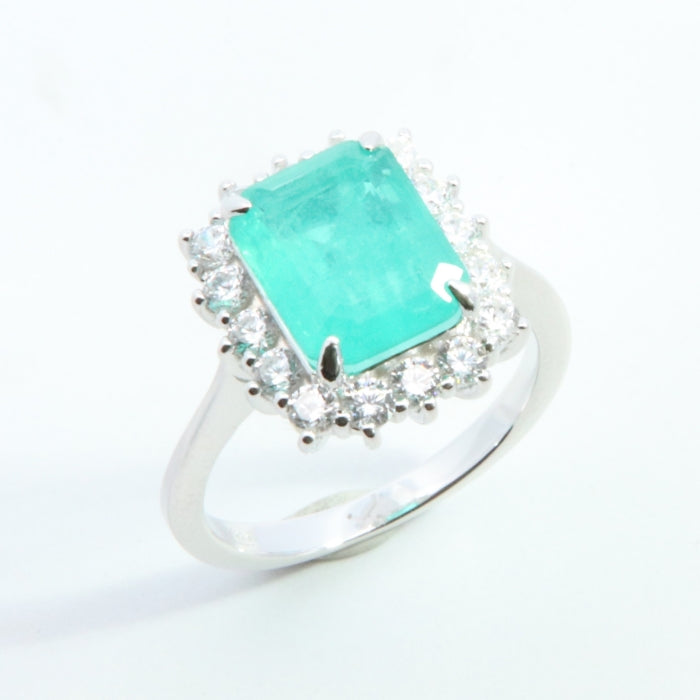 Silver Emerald Cut CZ Cluster Ring | Paraiba