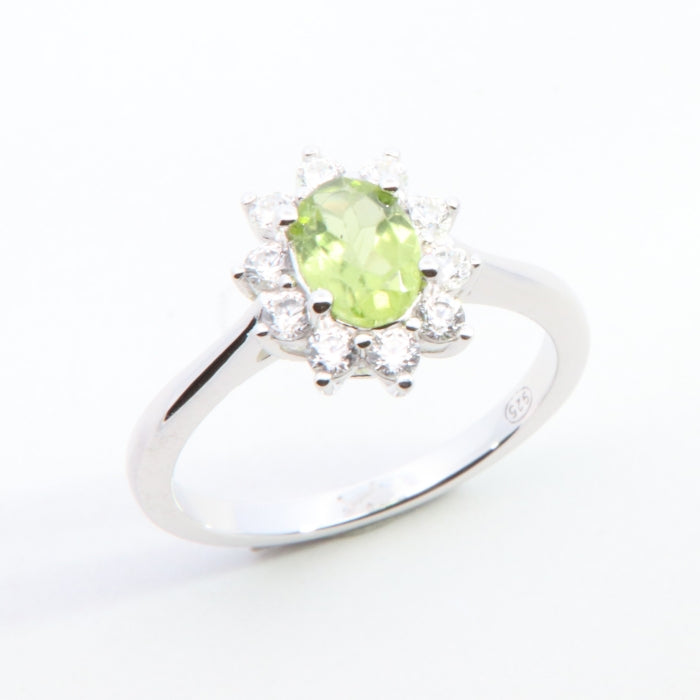 Silver Peridot & CZ Diana Cluster Ring