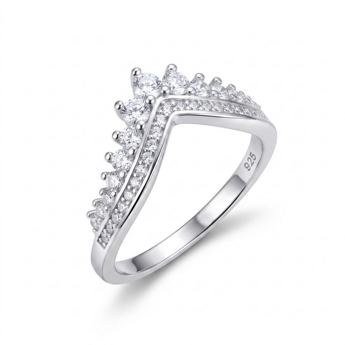 Silver CZ Wishbone Ring | Tiara