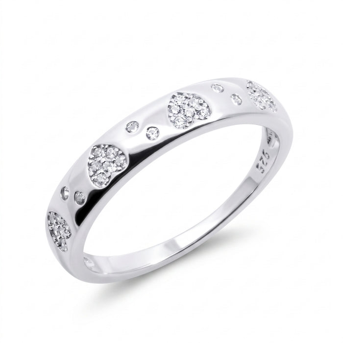 Silver CZ Hearts Band Ring
