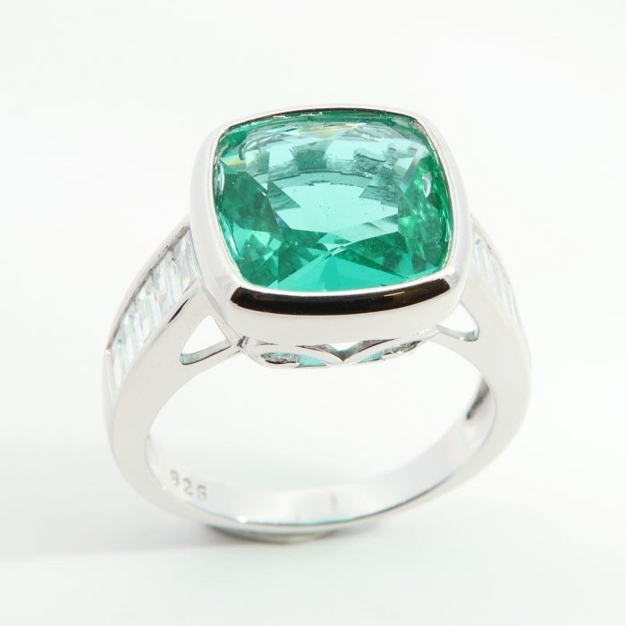 Silver Aqua CZ Cushion Ring - John Ross Jewellers
