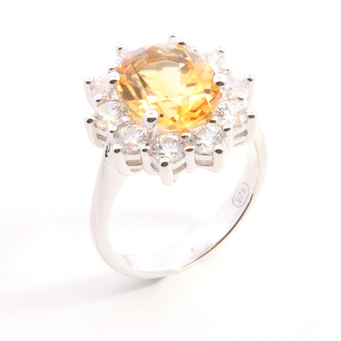 Silver Citrine & CZ Diana Cluster Ring