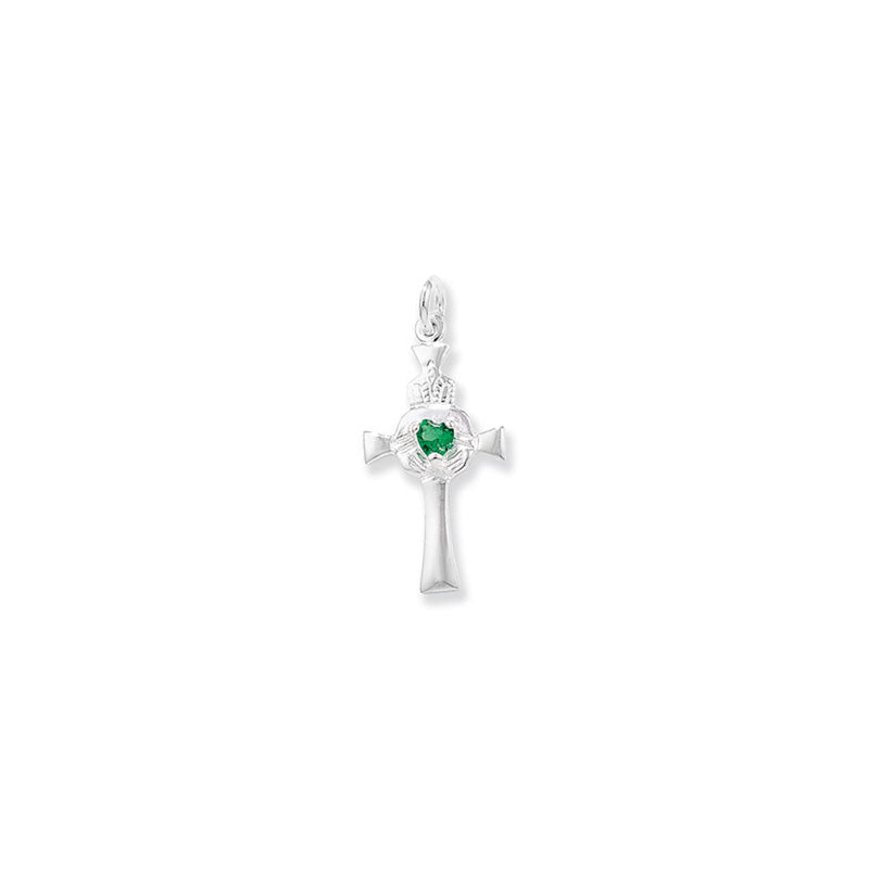 Silver Green CZ Claddagh Celtic Cross Necklace | Small - John Ross Jewellers