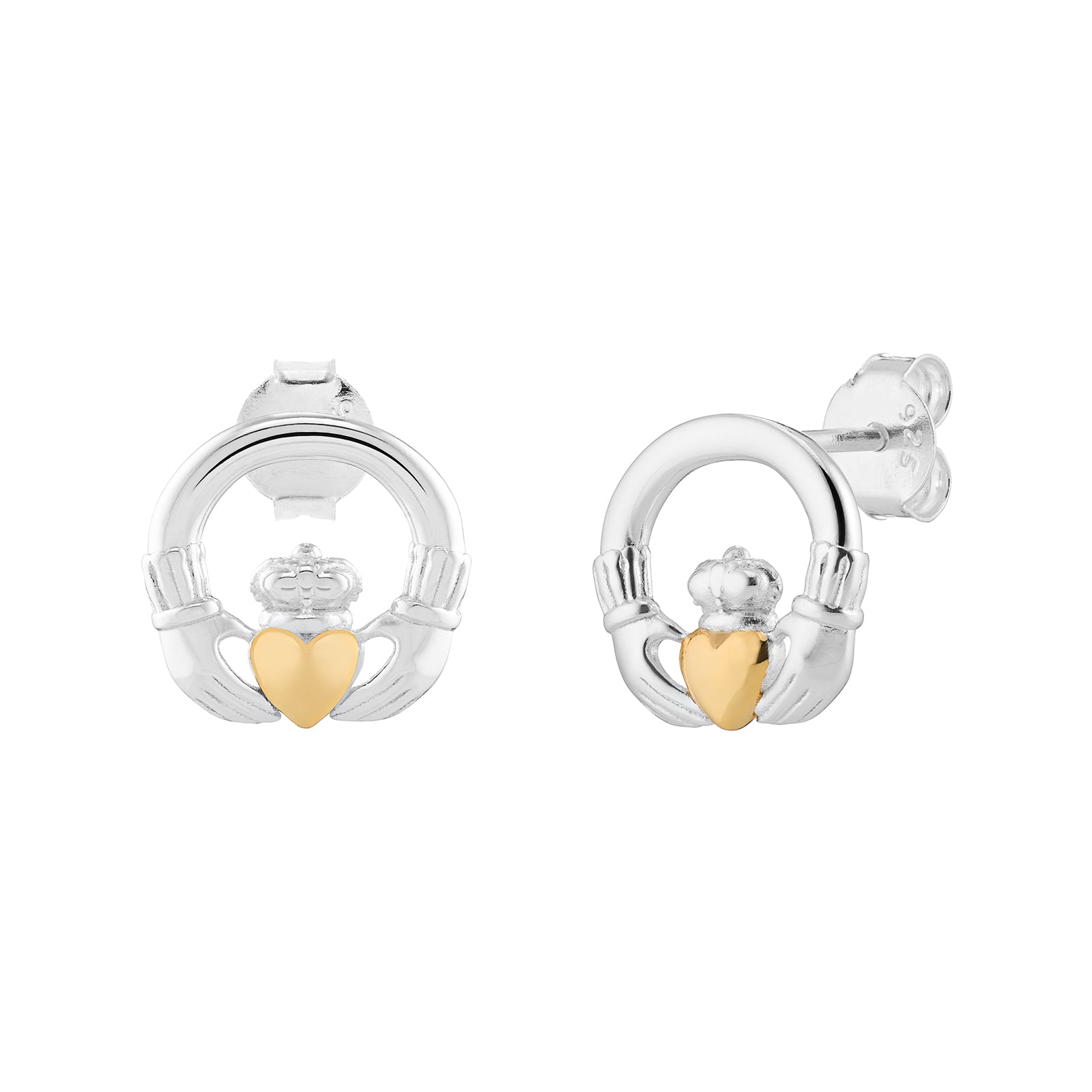 Sunshine Two Tone Claddagh Stud Earrings - John Ross Jewellers