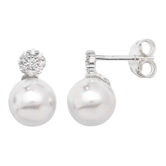 Silver Pearl CZ Stud Earrings - John Ross Jewellers