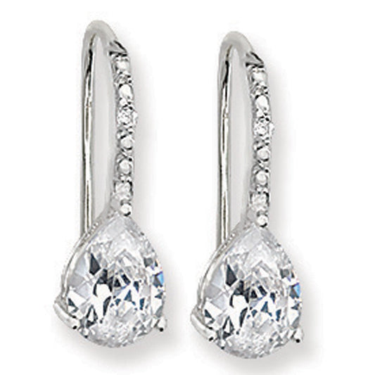Silver Pear CZ Hook Drop Earrings - John Ross Jewellers