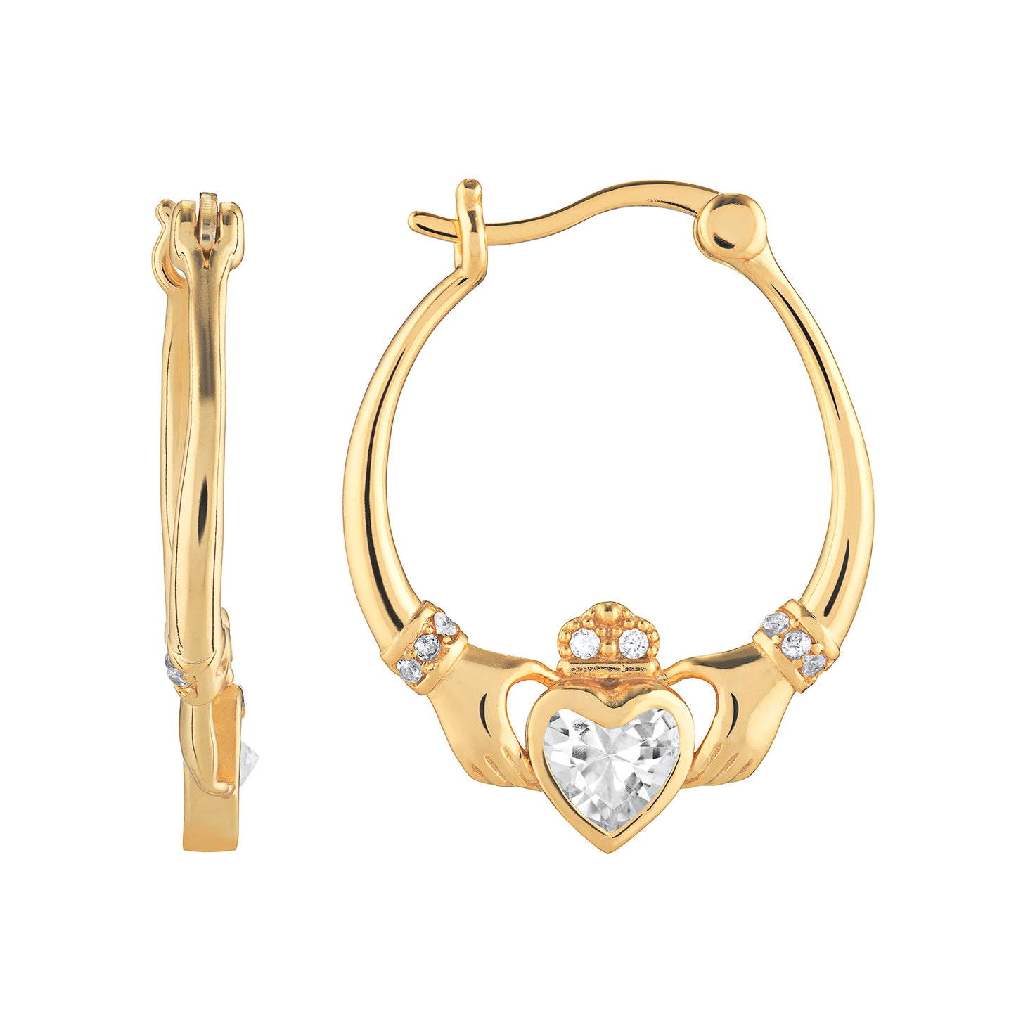 Sunshine CZ Claddagh Hoop Earrings - John Ross Jewellers