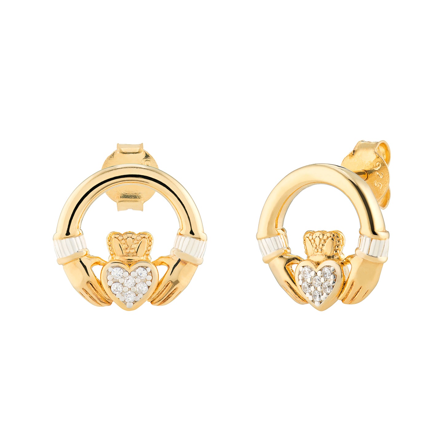 Sunshine CZ Claddagh Stud Earrings - John Ross Jewellers