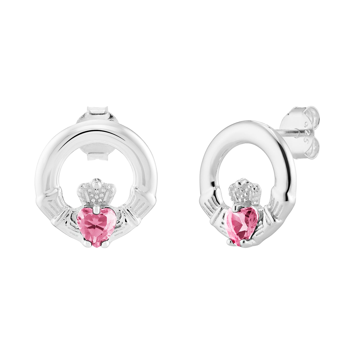 Silver Claddagh Birthstone Stud Earrings - John Ross Jewellers