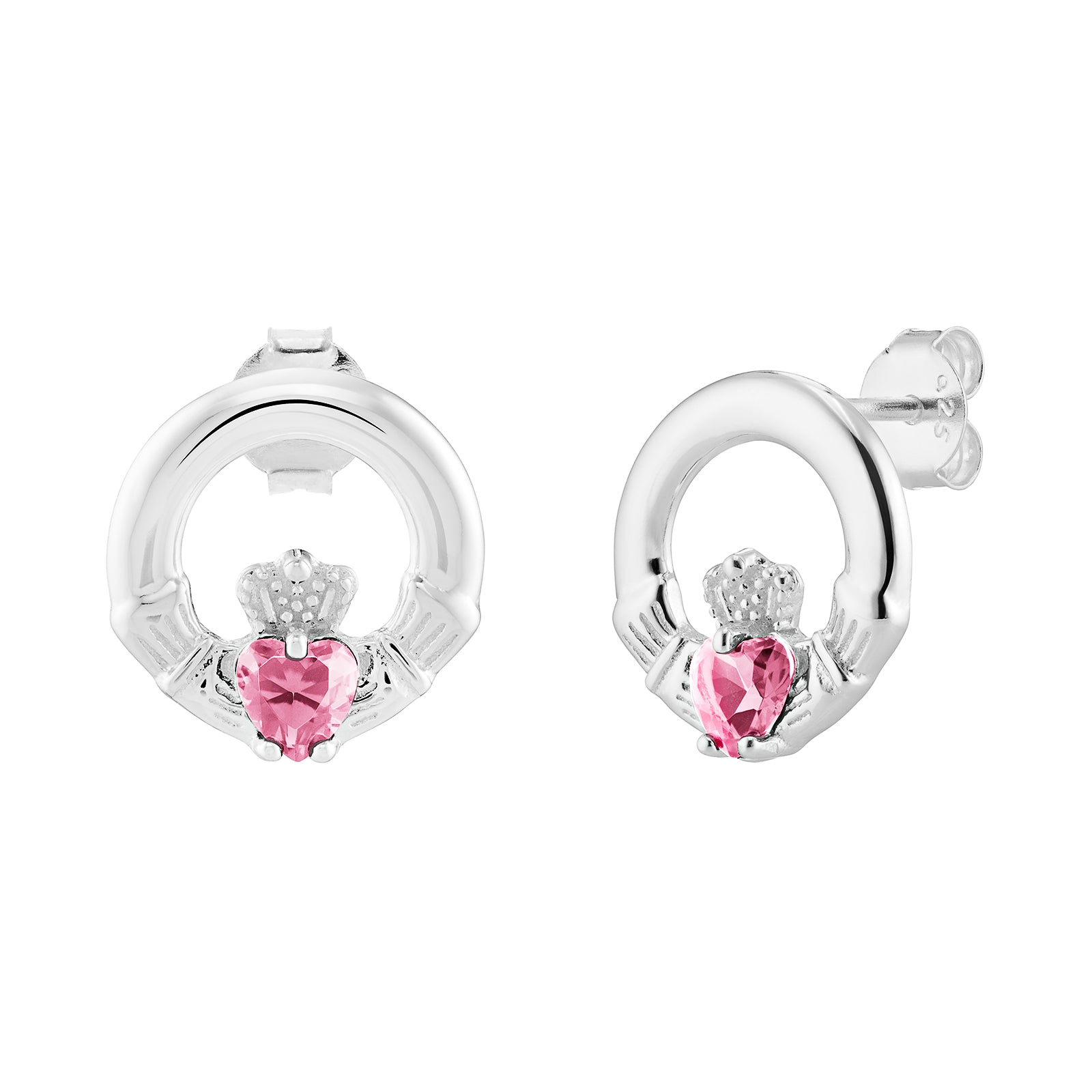 Silver Claddagh Birthstone Stud Earrings - John Ross Jewellers