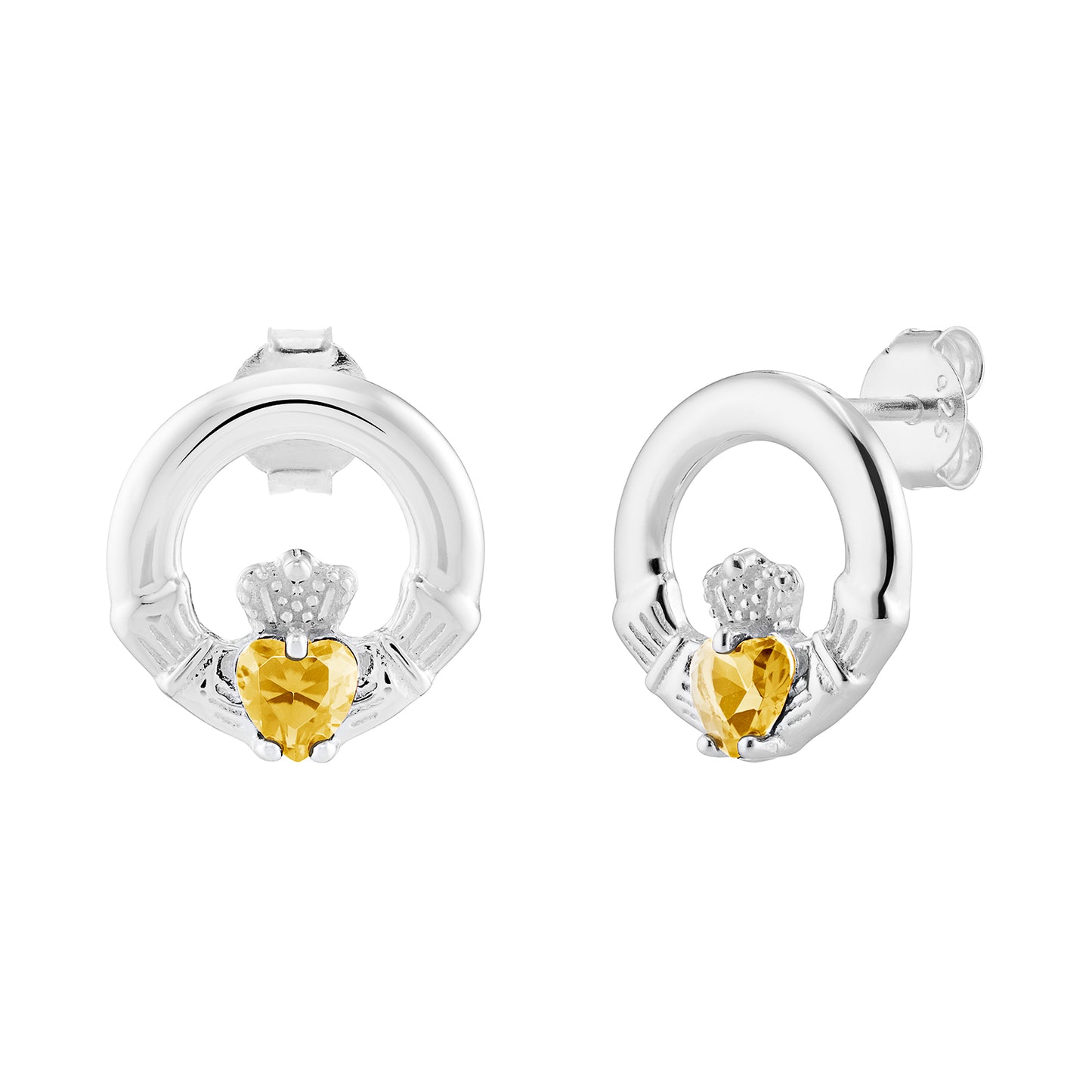 Silver Claddagh Birthstone Stud Earrings - John Ross Jewellers