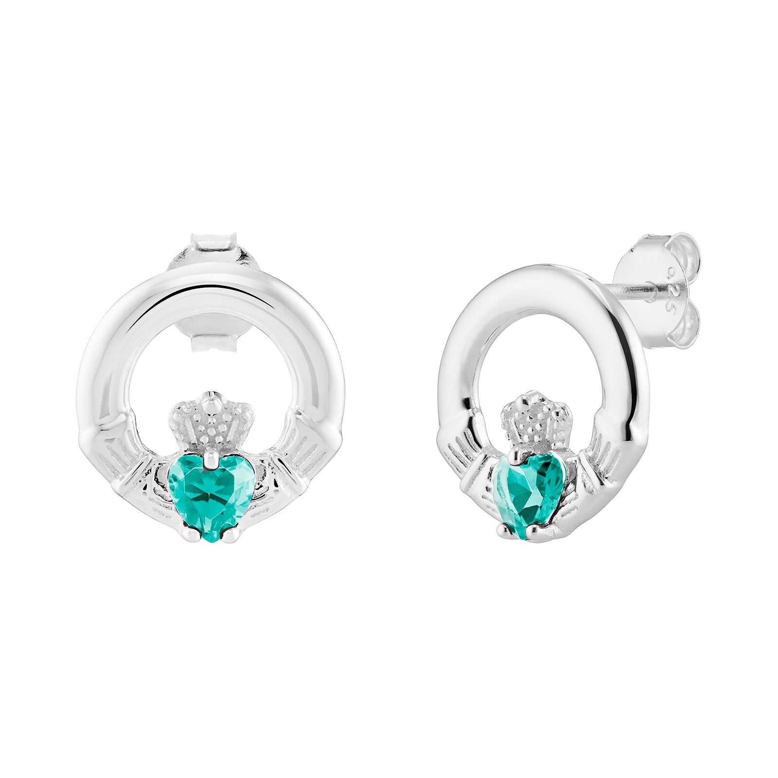 Silver Claddagh Birthstone Stud Earrings - John Ross Jewellers