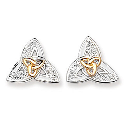 Silver Two Tone Trinity Knot Stud Earrings