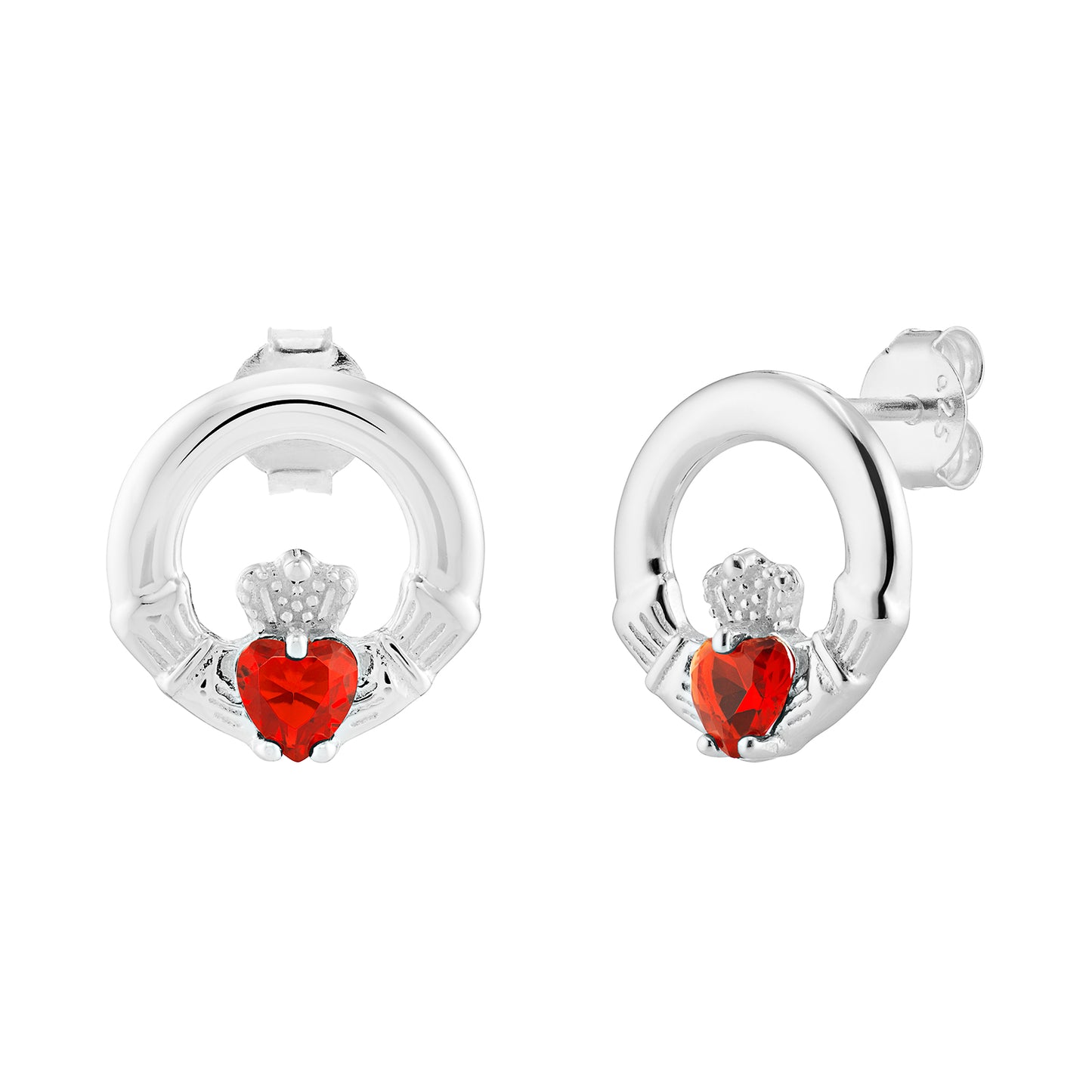 Silver Claddagh Birthstone Stud Earrings - John Ross Jewellers