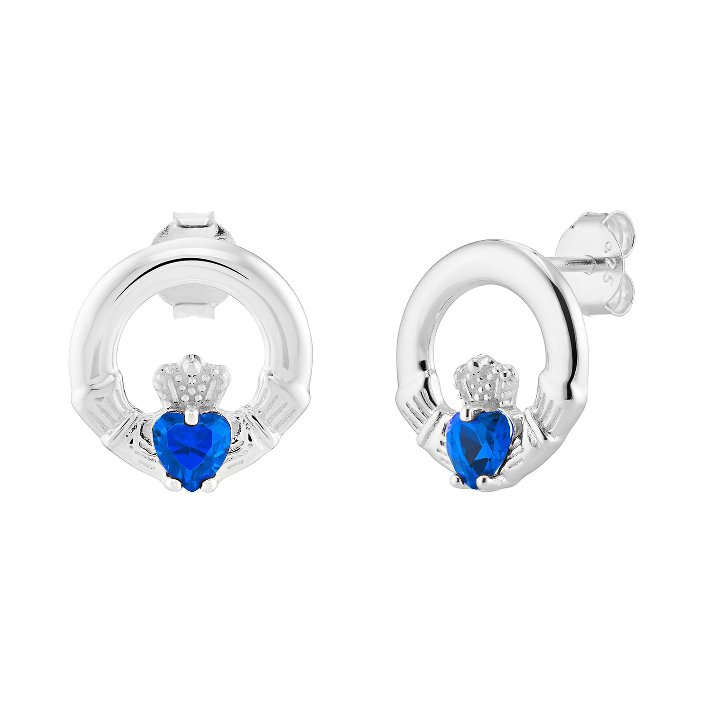 Silver Claddagh Birthstone Stud Earrings - John Ross Jewellers