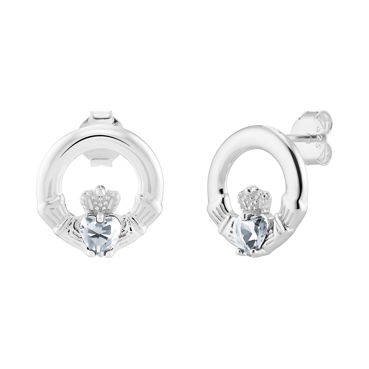 Silver Claddagh Birthstone Stud Earrings - John Ross Jewellers