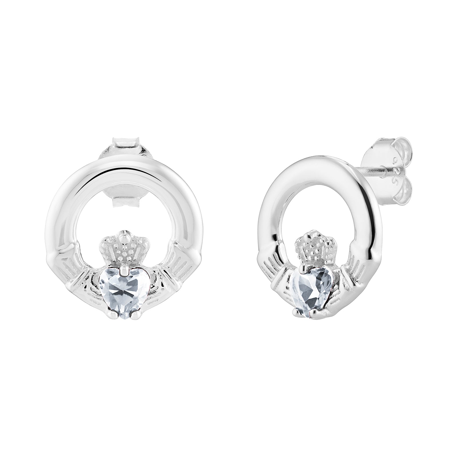Silver Claddagh Birthstone Stud Earrings - John Ross Jewellers