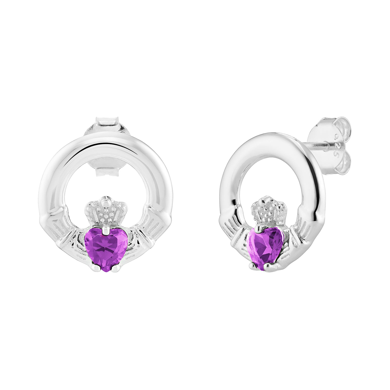 Silver Claddagh Birthstone Stud Earrings - John Ross Jewellers