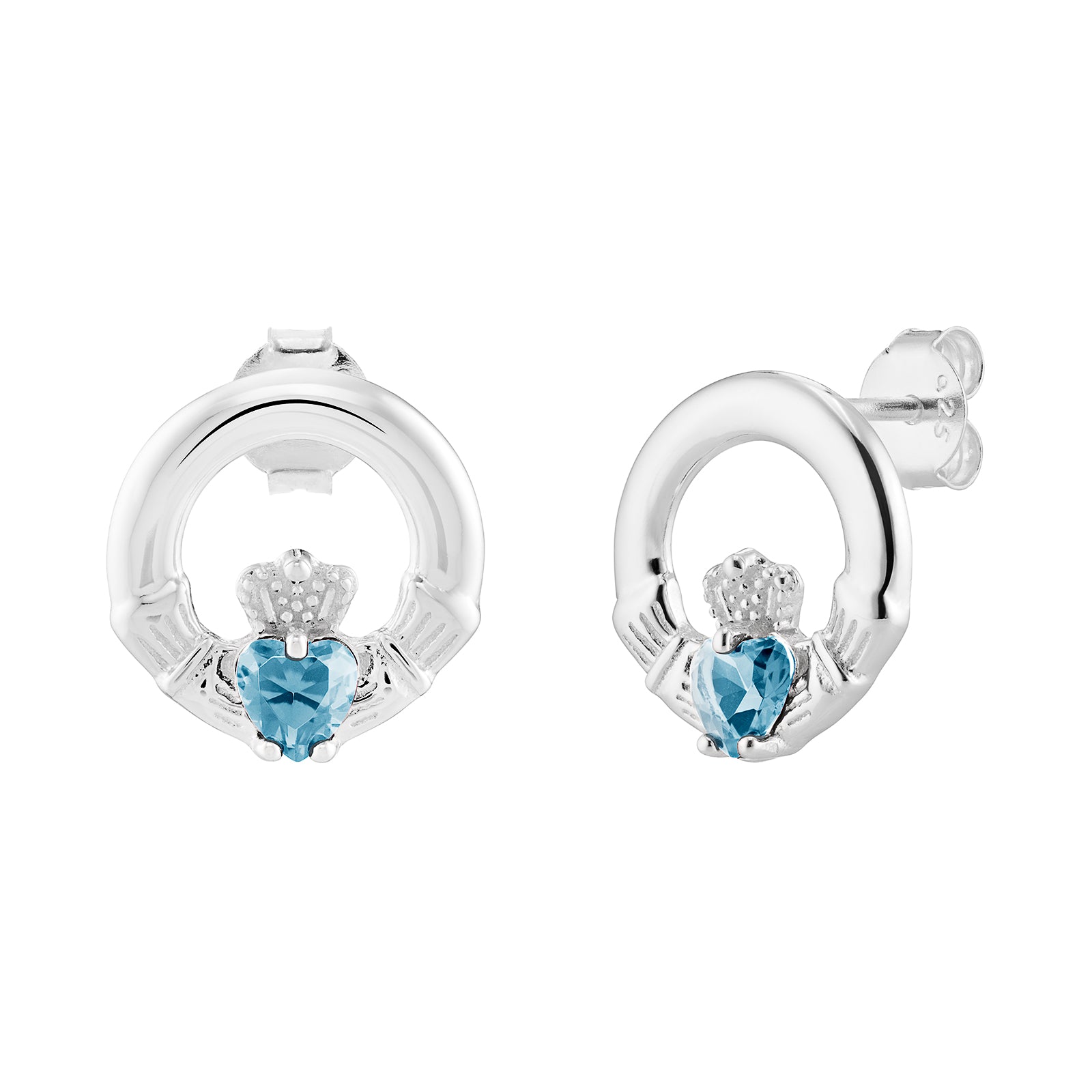Silver Claddagh Birthstone Stud Earrings - John Ross Jewellers