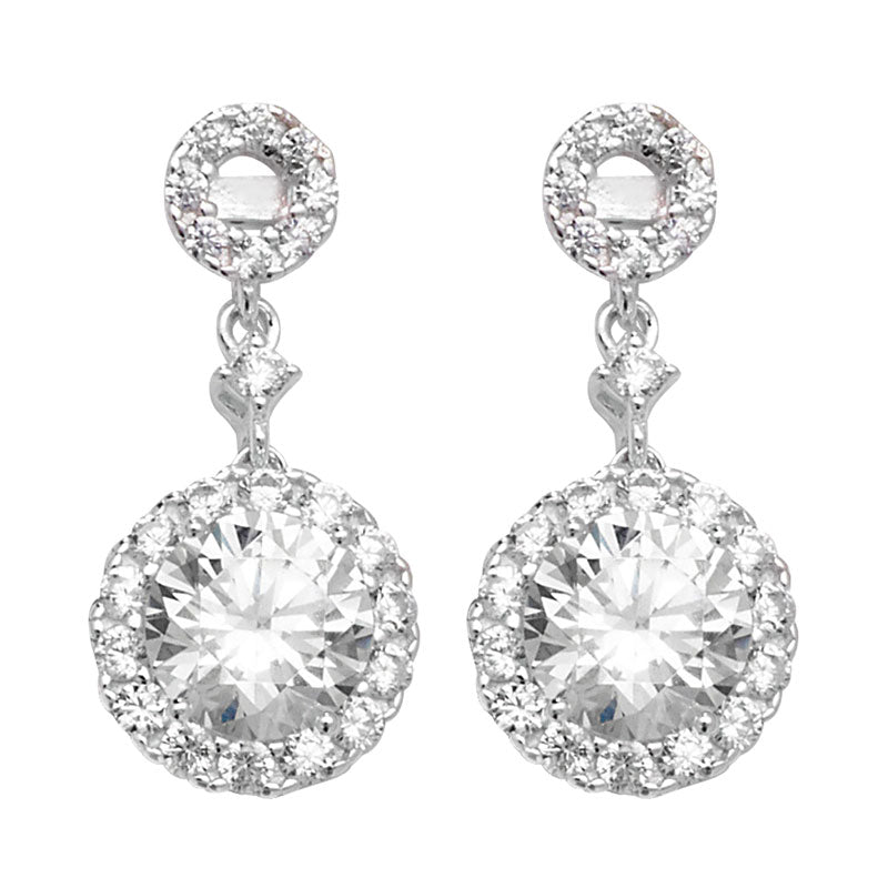 Silver CZ Halo Drop Earrings - John Ross Jewellers