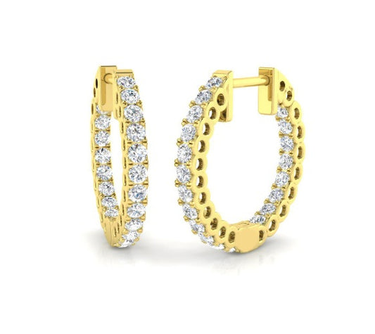 9ct gold hoop earrings with inside and outside design, featuring 0.77ct lab-grown diamonds, by LMJ.