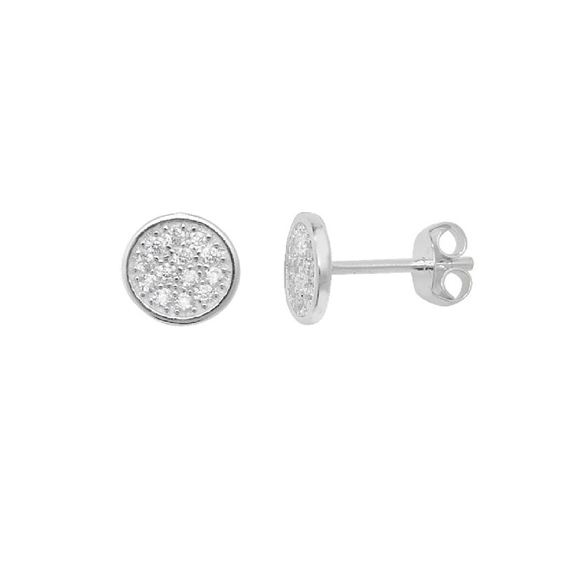 Silver Pave Disc Studs - John Ross Jewellers