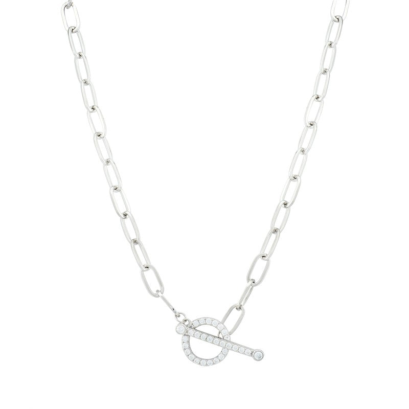 Silver CZ T-Bar Necklace - John Ross Jewellers