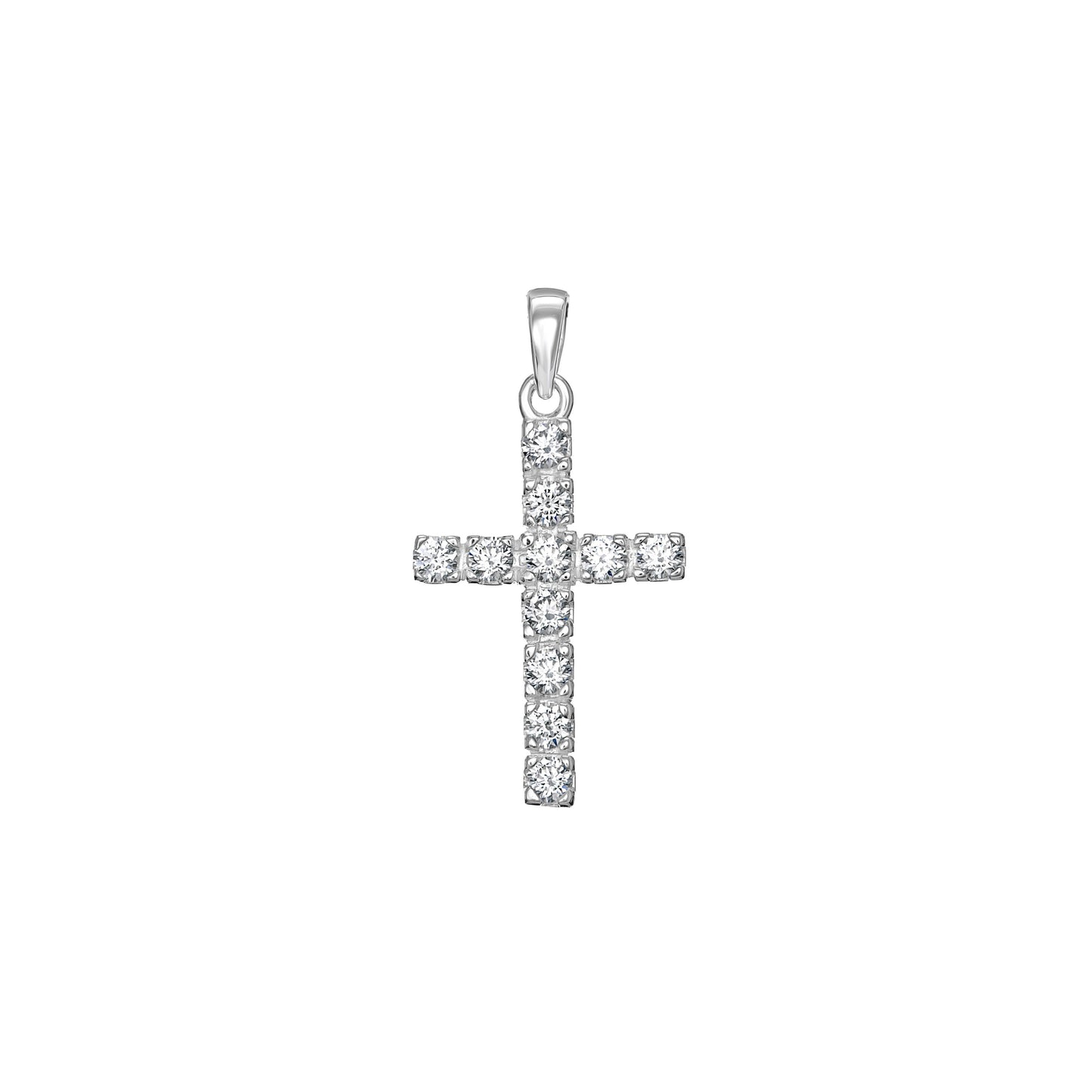 Silver CZ cross pendant necklace by Kurate featuring a detailed cross design with sparkling cubic zirconia stones.
