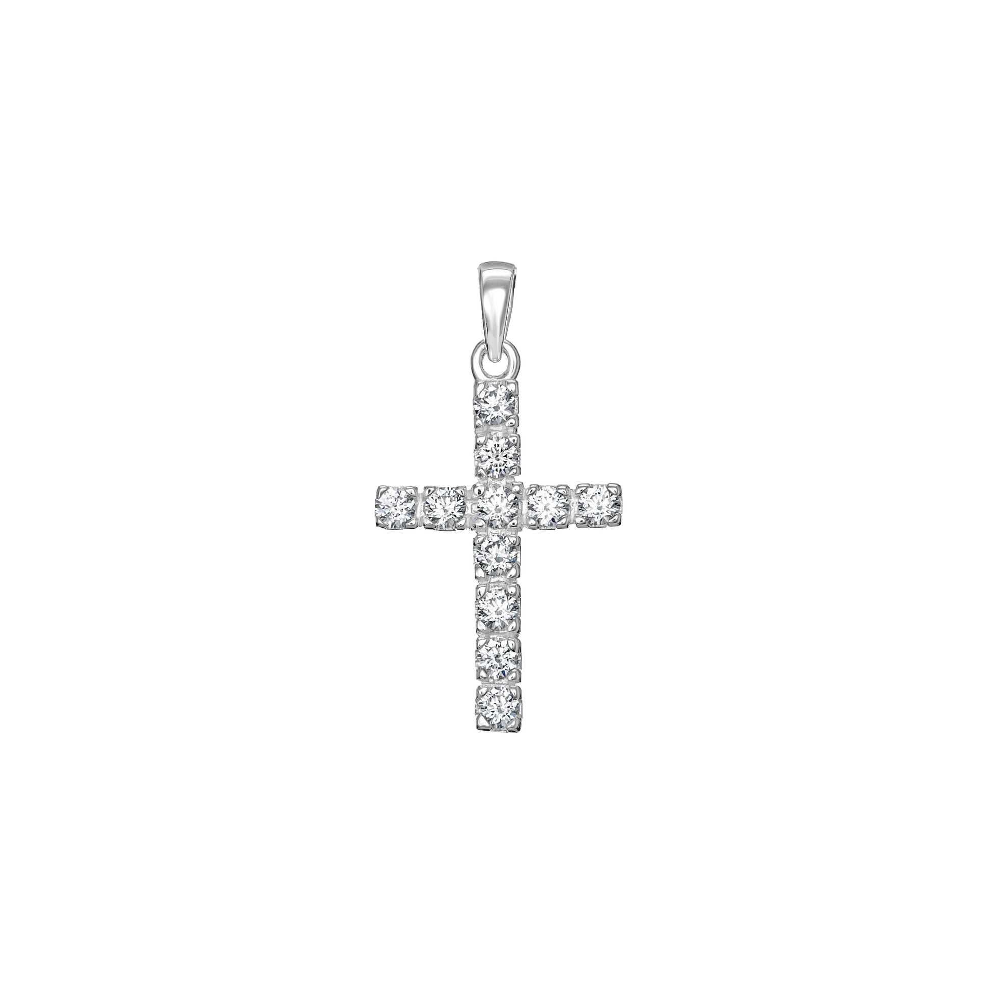 Silver CZ cross pendant necklace by Kurate featuring a detailed cross design with sparkling cubic zirconia stones.