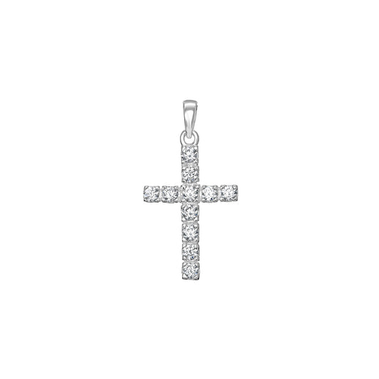 Silver CZ cross pendant necklace by Kurate featuring a detailed cross design with sparkling cubic zirconia stones.