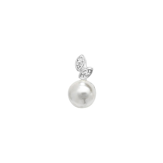 Silver Pearl & Leaf Set CZ Pendant Necklace - John Ross Jewellers