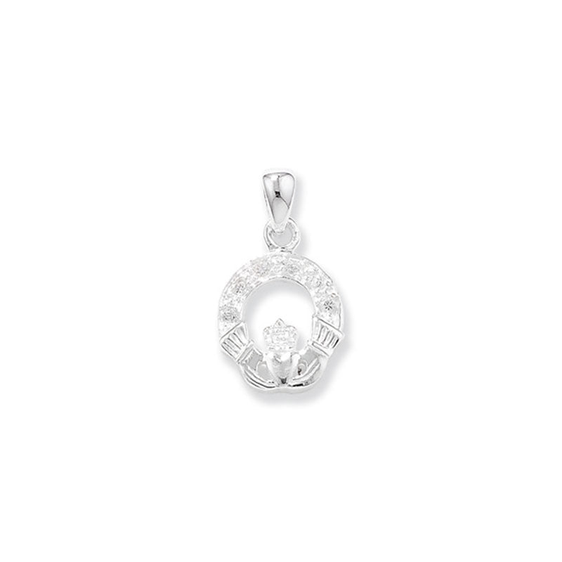 Silver CZ Claddagh Necklace - John Ross Jewellers