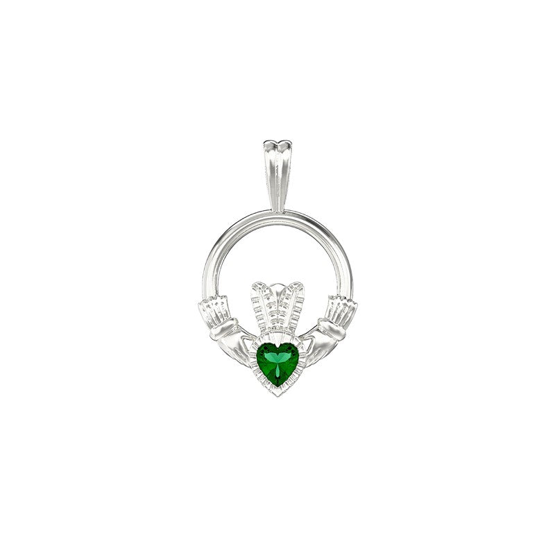 Silver Green CZ Claddagh Necklace - John Ross Jewellers