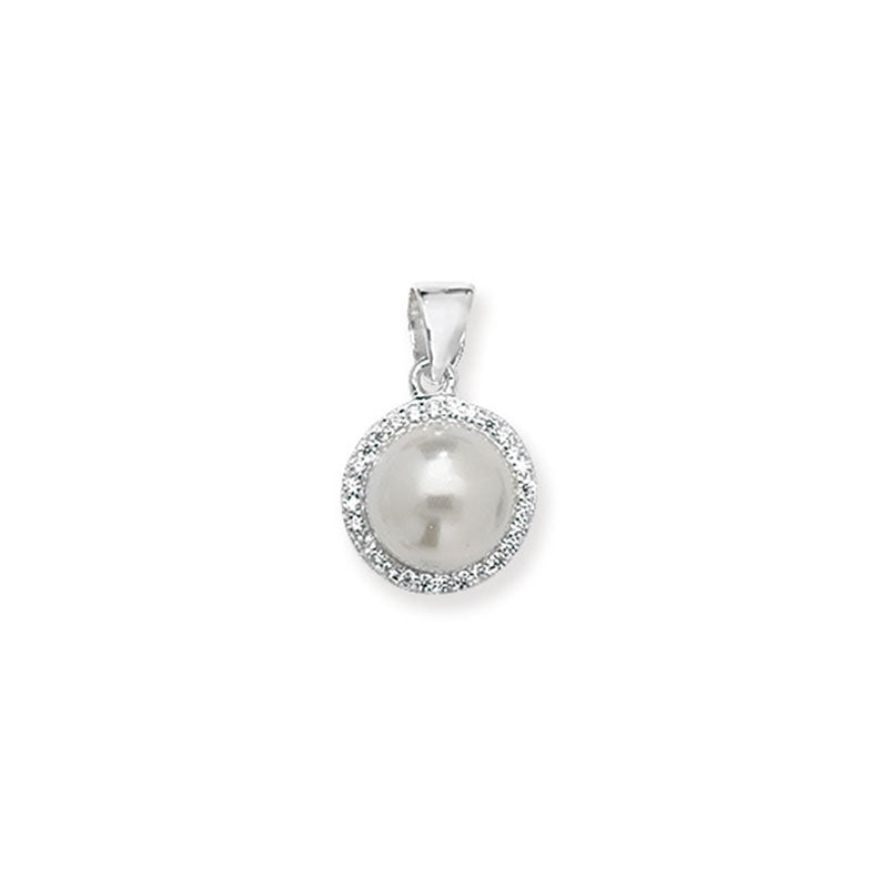 Silver Pearl & CZ Halo Necklace - John Ross Jewellers