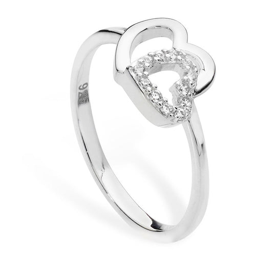 Silver CZ Two Hearts Ring