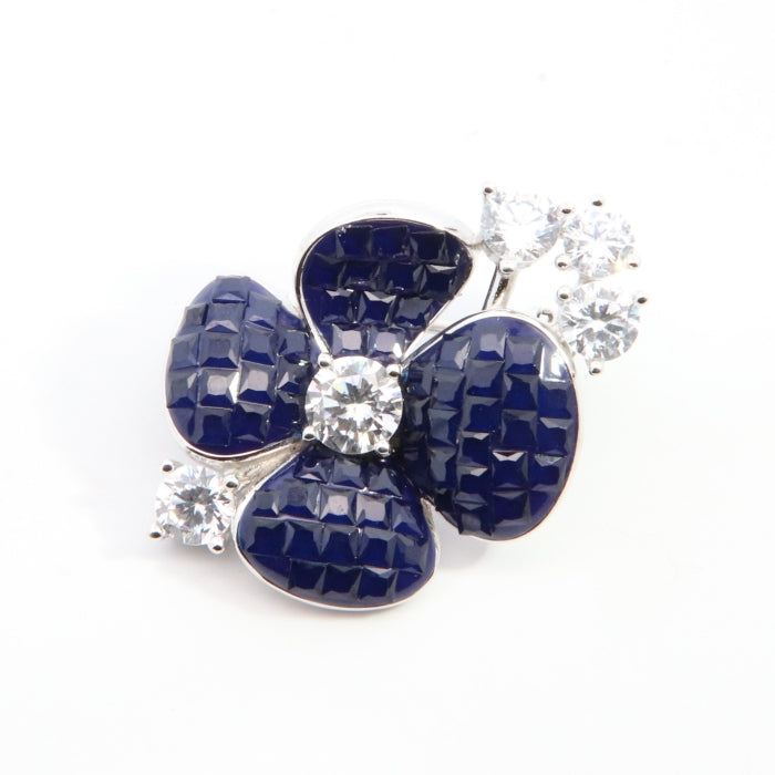 Silver Pretty Poppy CZ Brooch | Sapphire Blue