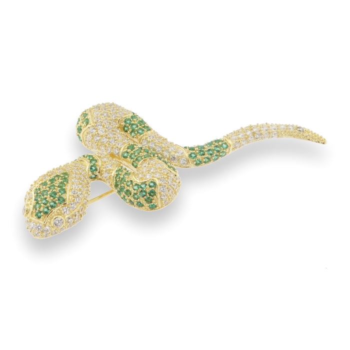 Sunshine CZ Serpent Brooch | Emerald Green - John Ross Jewellers