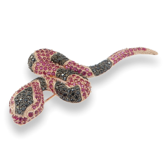 Sunshine CZ Serpent Brooch | Ruby Red & Black - John Ross Jewellers