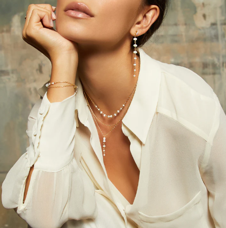Sunshine Mother Of Pearl & CZ Paperlink Lariat Necklace - John Ross Jewellers