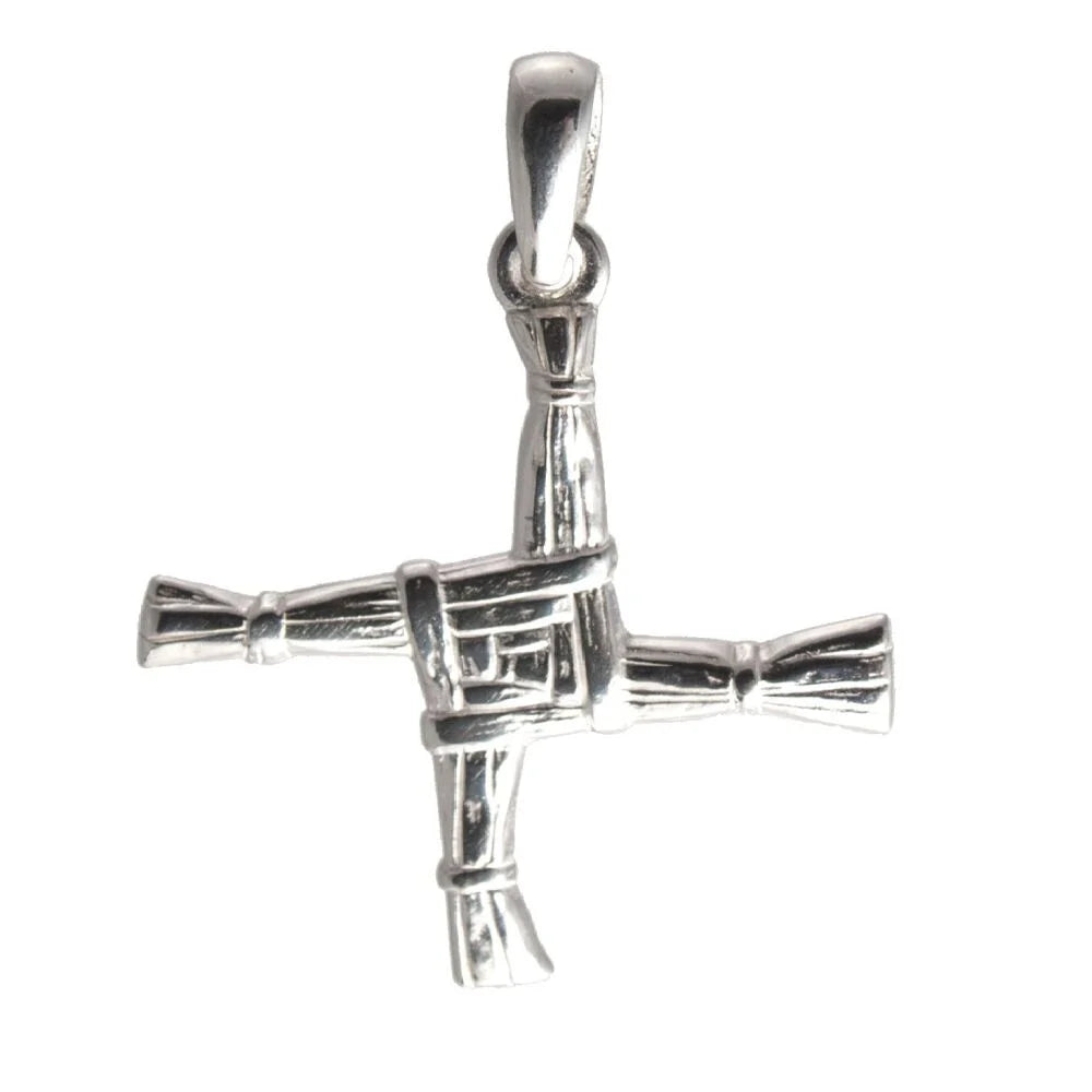 Medium silver St Bridget cross necklace by Clandela with intricate detailing and a polished finish.