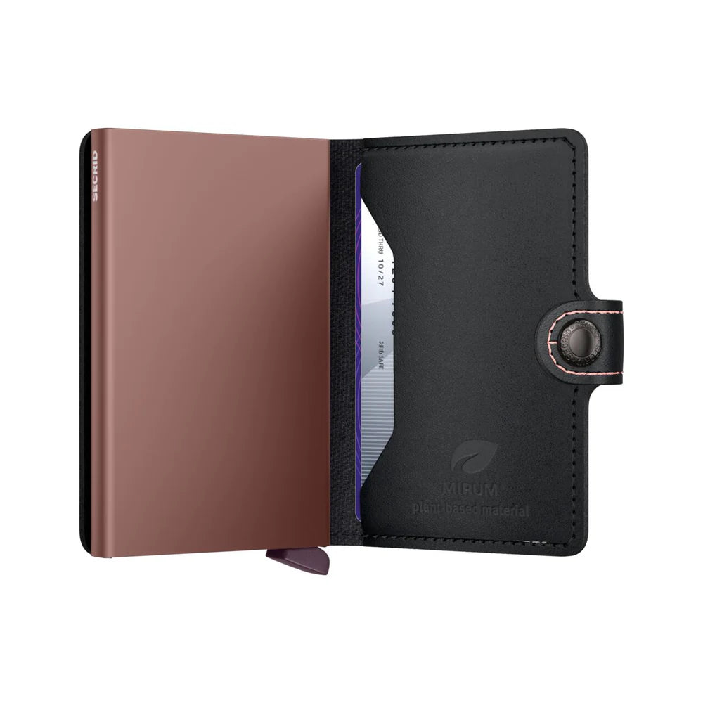 Secrid Miniwallet Mirum Black Rose, compact leather wallet with black rose design, featuring card slots and cash compartment.