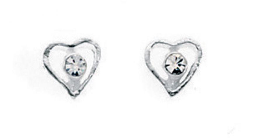 Silver Open Heart CZ Stud Earrings - John Ross Jewellers