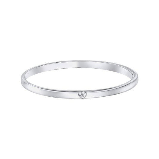 Kids Silver Diamond Heart Hinged Bangle - D for Diamond - John Ross Jewellers