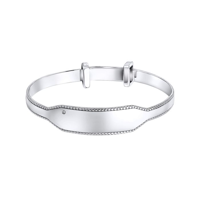 Kids Silver Diamond Beaded Edged Bangle - D for Diamond