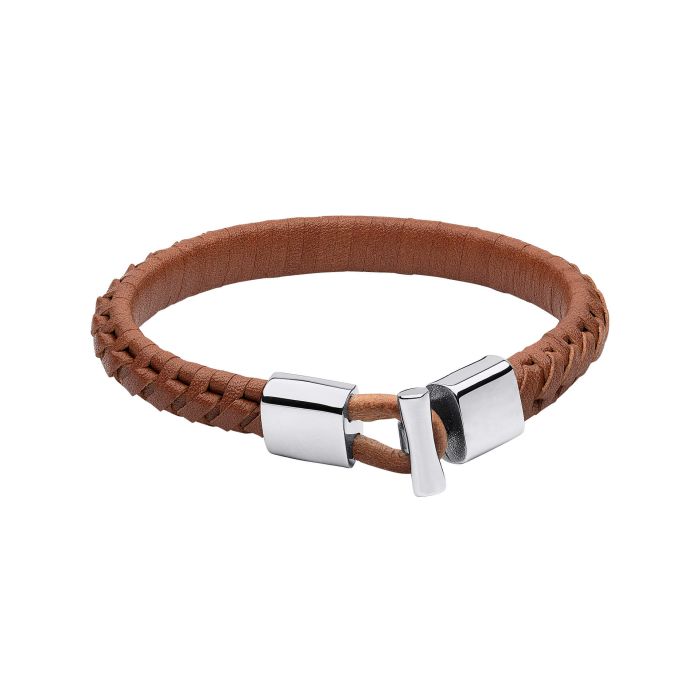 Fred Bennett Brown Braided Leather Bracelet with T-Bar Clasp - John Ross Jewellers
