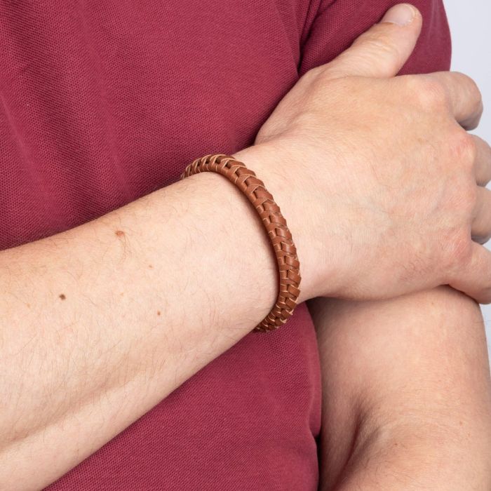 Fred Bennett Brown Braided Leather Bracelet with T-Bar Clasp - John Ross Jewellers