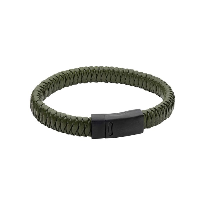 Fred Bennett Khaki Braided Leather Bracelet with Black Clasp - John Ross Jewellers